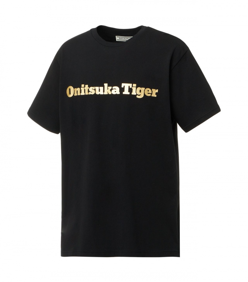 Black / Gold Onitsuka Tiger Logo T Shirts | 37624-LMPR