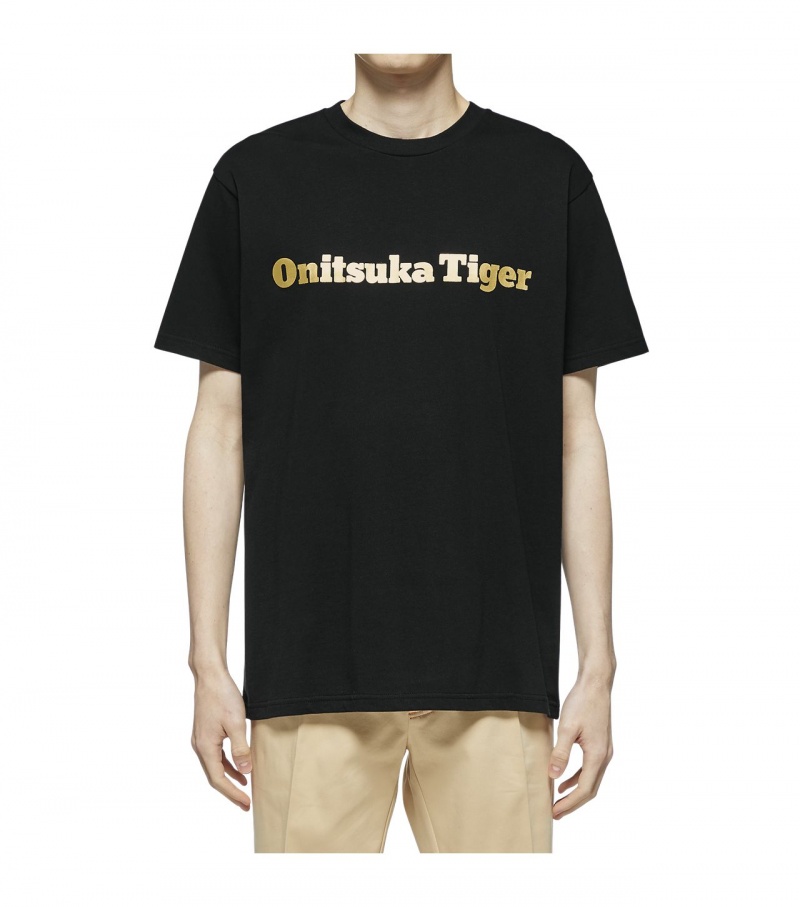 Black / Gold Onitsuka Tiger Logo T Shirts | 37624-LMPR