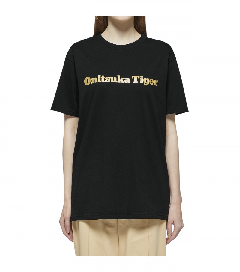 Black / Gold Onitsuka Tiger Logo T Shirts | 37624-LMPR