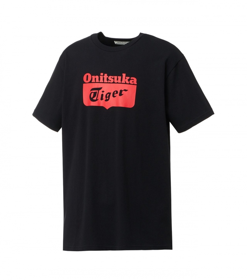 Black / Red Onitsuka Tiger Logo T Shirts | 84207-FBVK