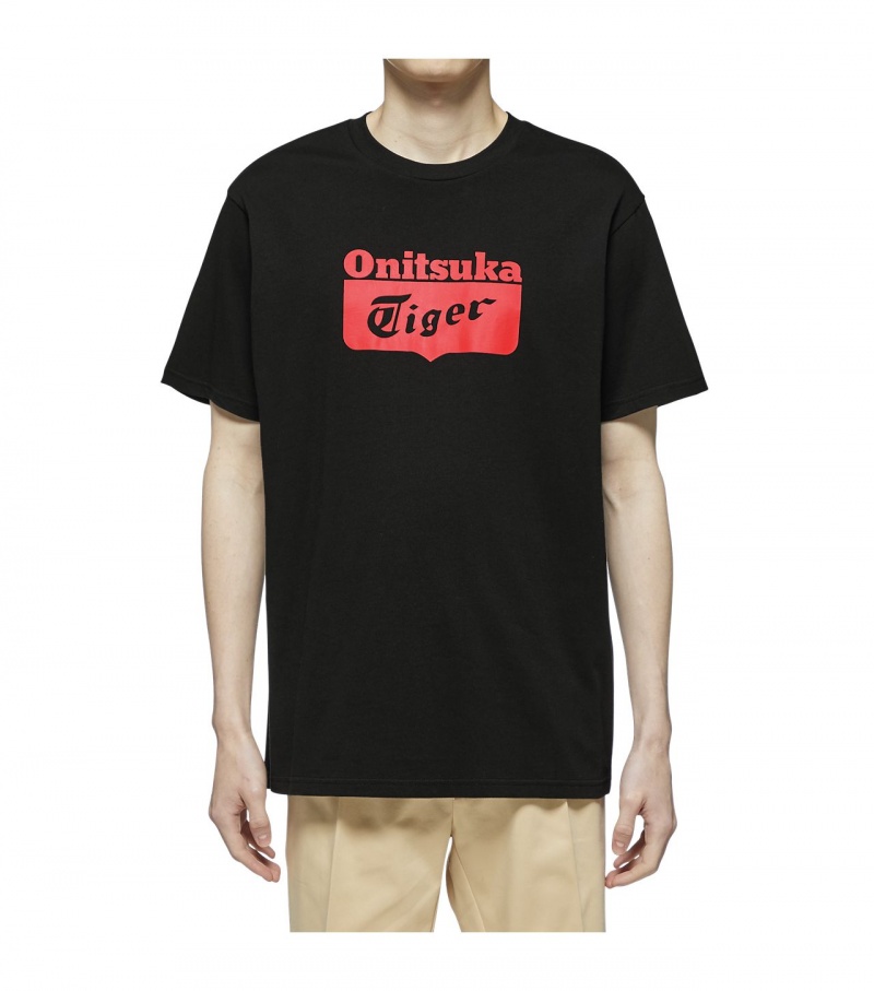 Black / Red Onitsuka Tiger Logo T Shirts | 84207-FBVK