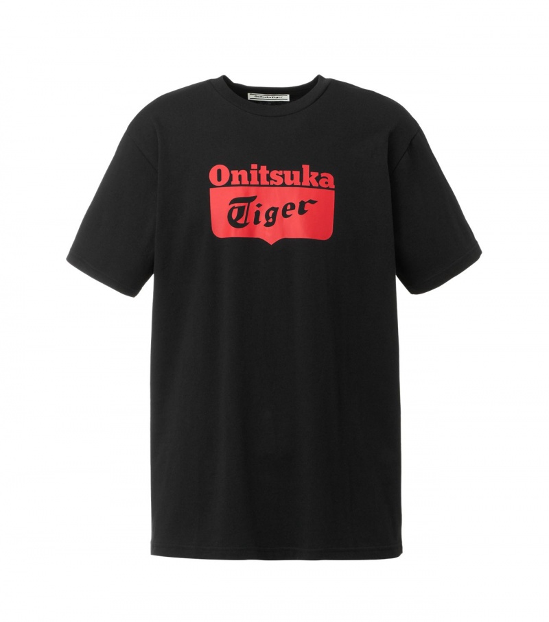 Black / Red Onitsuka Tiger Logo T Shirts | 84207-FBVK