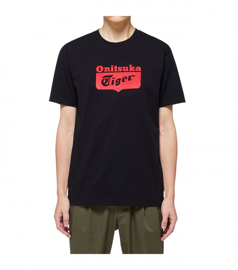 Black / Red Onitsuka Tiger T Shirts | 14083-UJEC