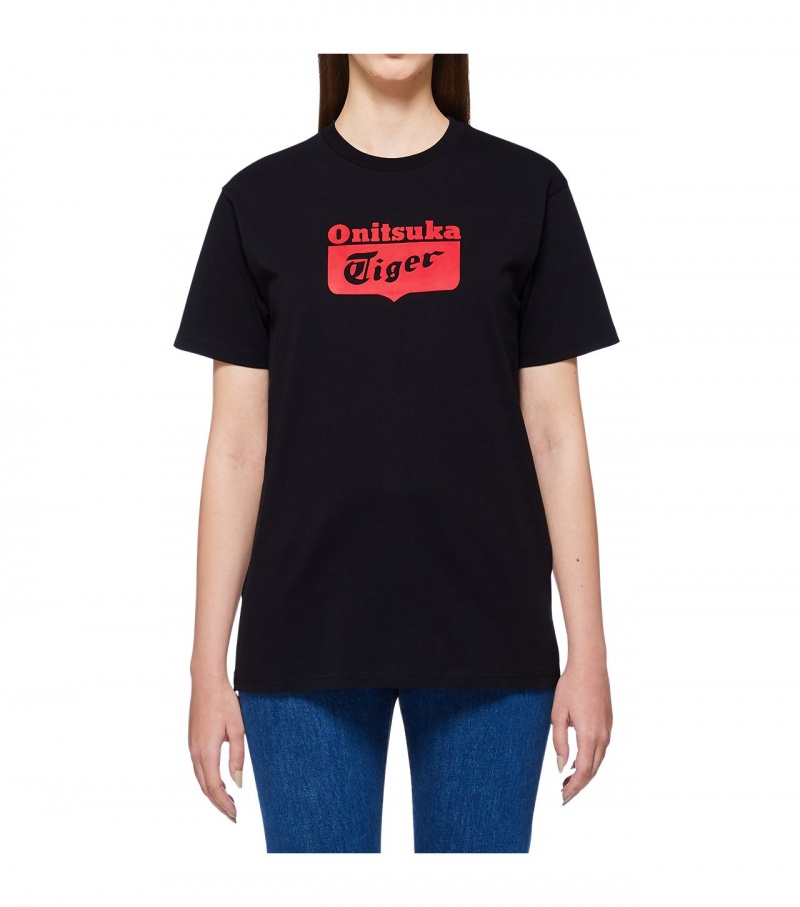 Black / Red Onitsuka Tiger T Shirts | 14083-UJEC