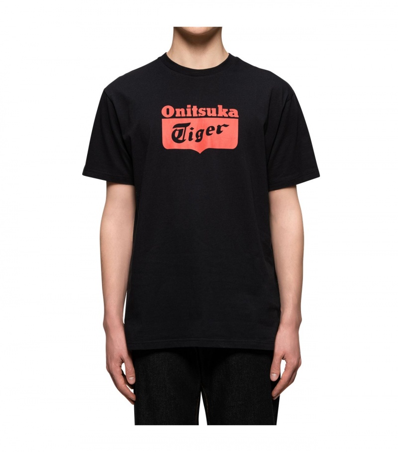 Black / Red Onitsuka Tiger T Shirts | 14083-UJEC