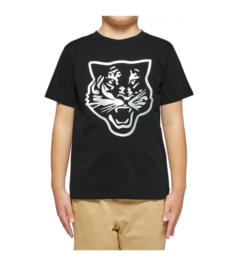 Black / Silver Onitsuka Tiger Logo Graphic T Shirts | 09735-ZXTM