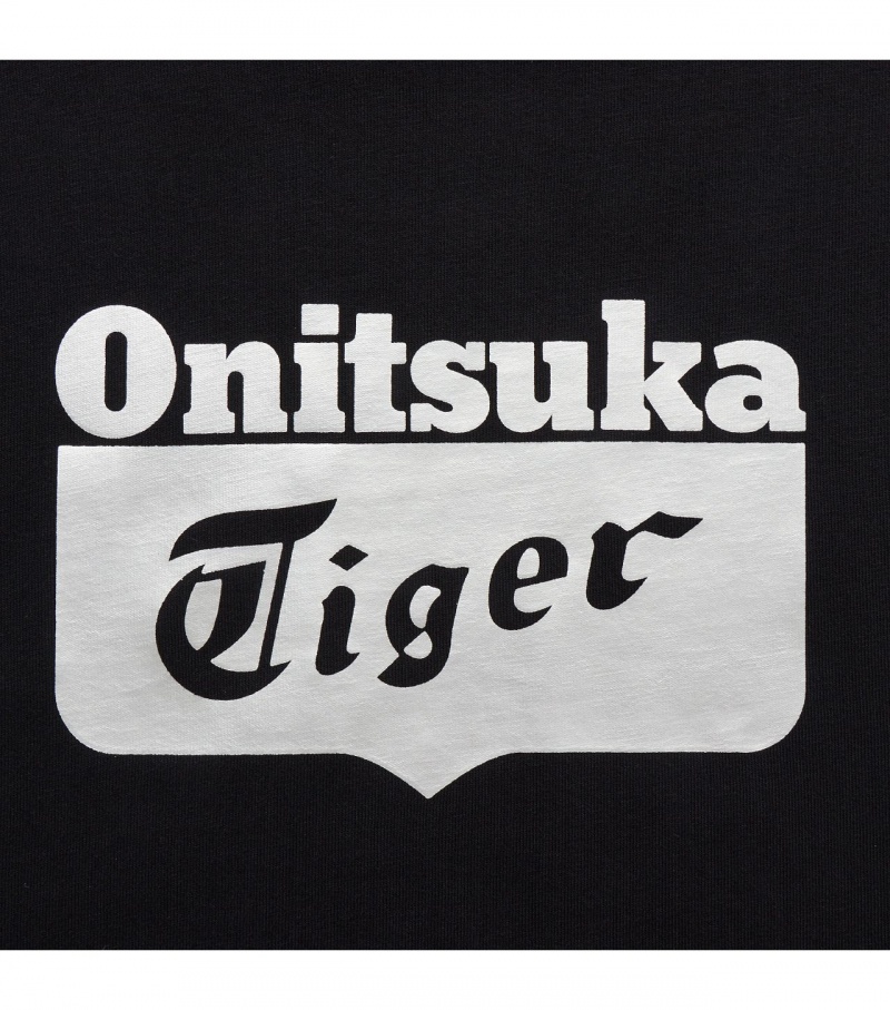 Black / Silver Onitsuka Tiger Logo T Shirts | 15947-HYSW