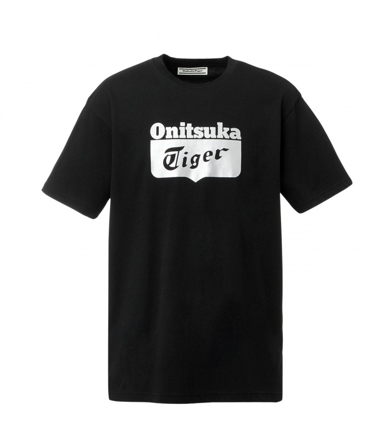 Black / Silver Onitsuka Tiger Logo T Shirts | 15947-HYSW