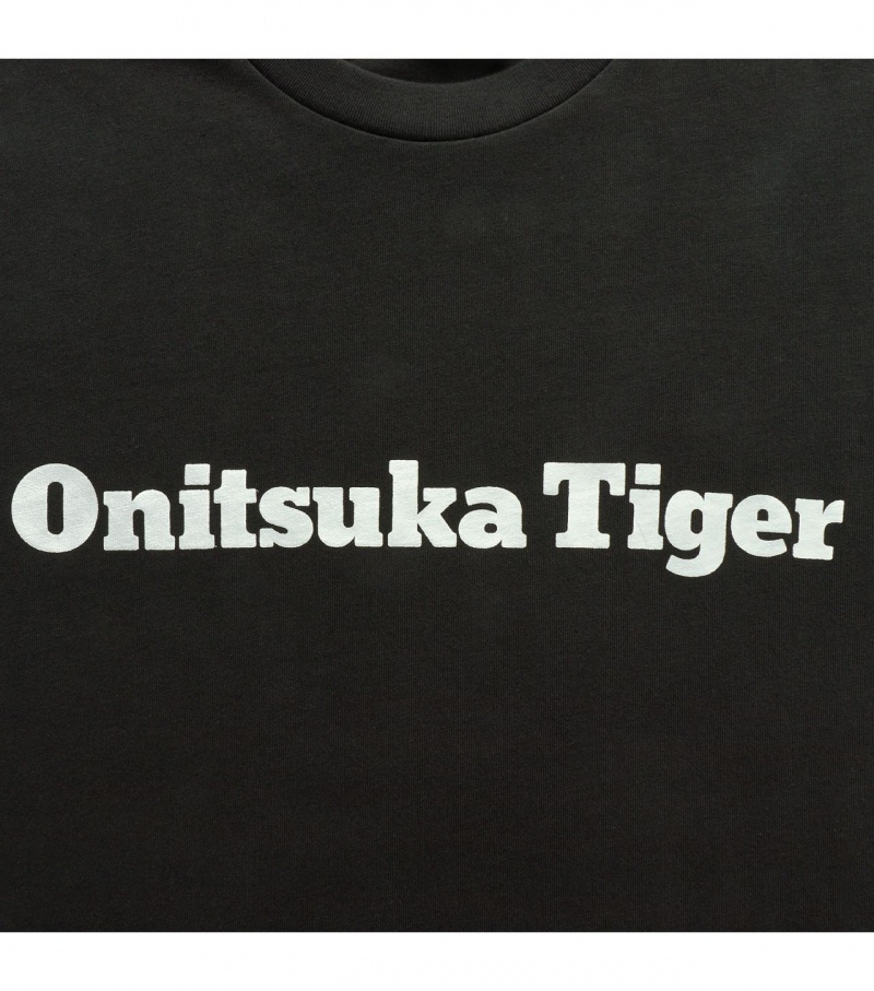 Black / Silver Onitsuka Tiger Logo T Shirts | 87654-RZFQ