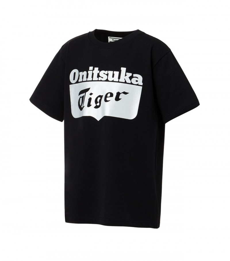 Black / Silver Onitsuka Tiger Logo T Shirts | 79028-MSOK