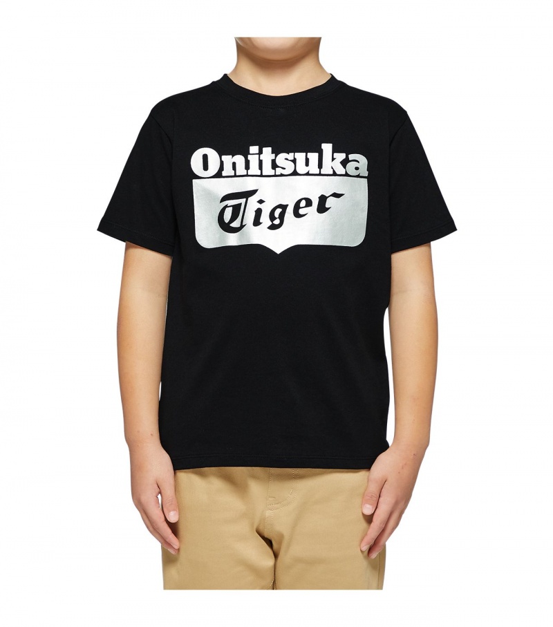 Black / Silver Onitsuka Tiger Logo T Shirts | 79028-MSOK