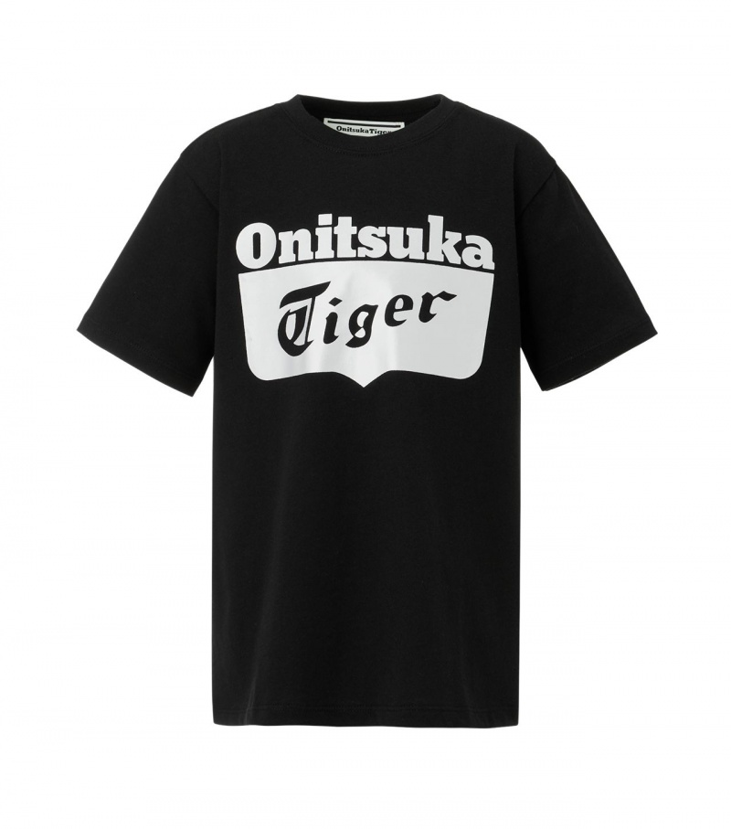 Black / Silver Onitsuka Tiger Logo T Shirts | 79028-MSOK