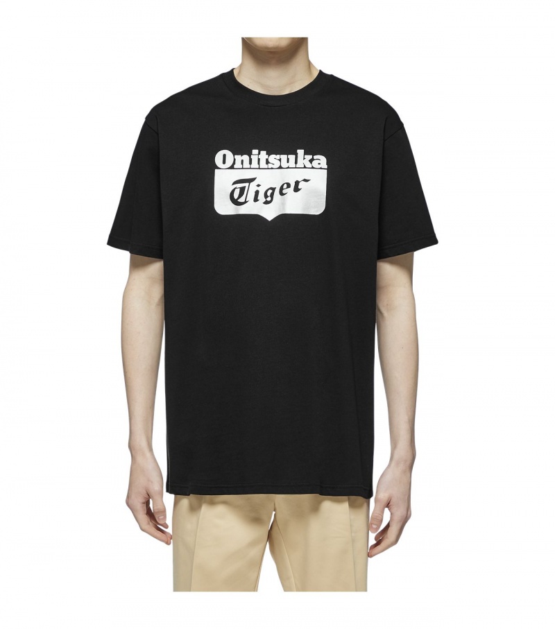 Black / Silver Onitsuka Tiger Logo T Shirts | 81635-OMHK