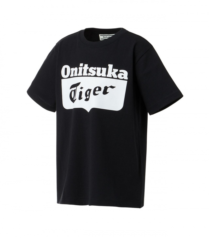 Black / White Onitsuka Tiger Logo T Shirts | 17928-PDCZ