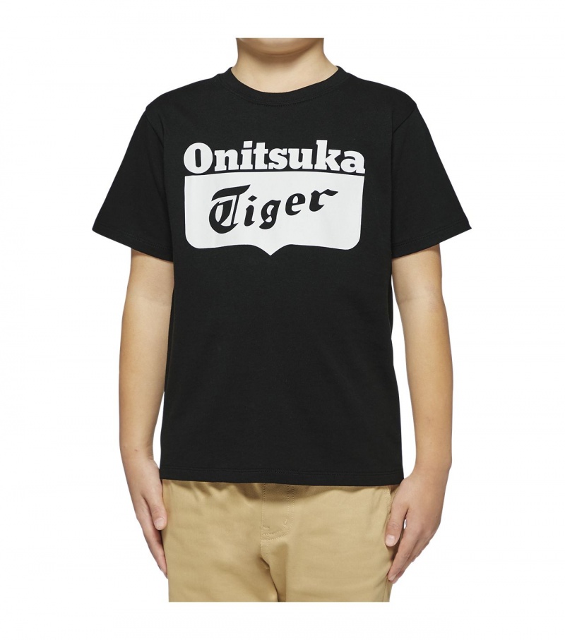 Black / White Onitsuka Tiger Logo T Shirts | 17928-PDCZ