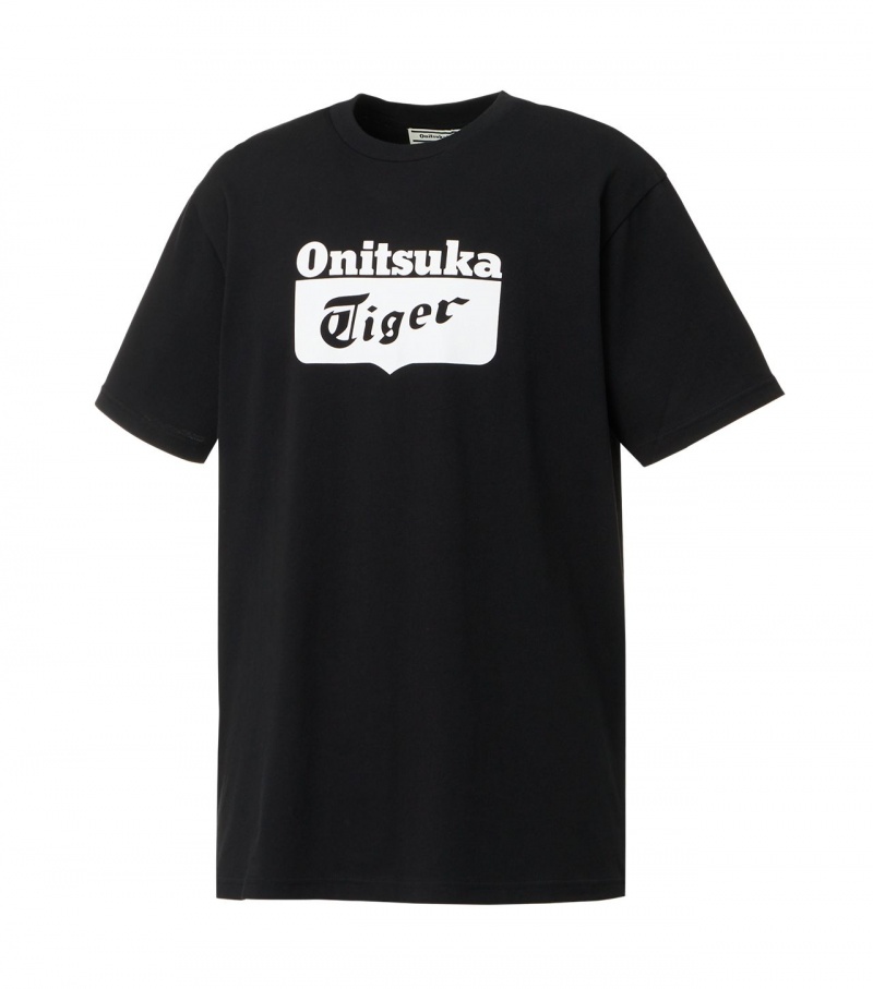 Black / White Onitsuka Tiger Logo T Shirts | 71350-ZFVE