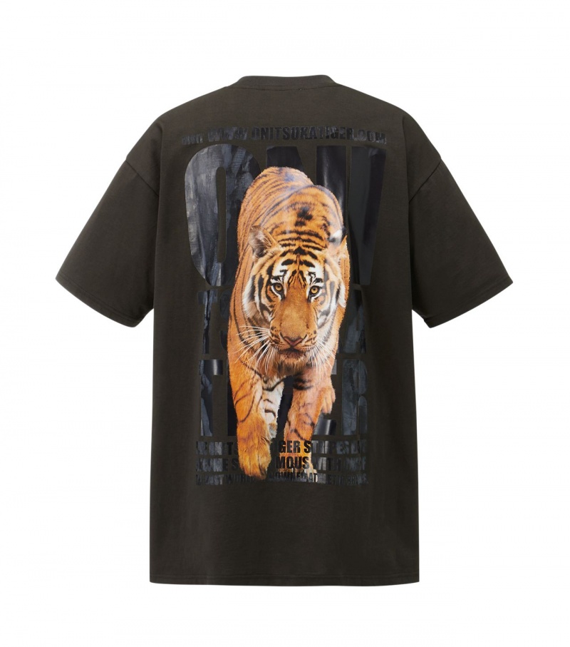 Dark Grey Onitsuka Tiger Graphic T Shirts | 23801-HGZL