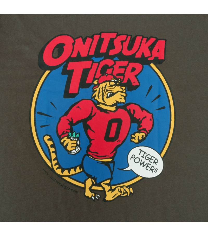 Dark Grey Onitsuka Tiger Graphic T Shirts | 04915-GDQN