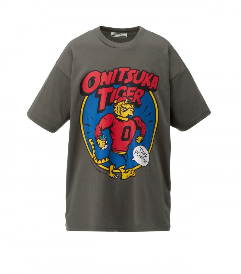 Dark Grey Onitsuka Tiger Graphic T Shirts | 04915-GDQN