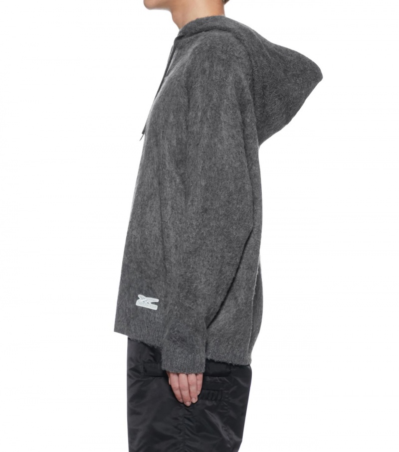 Grey Onitsuka Tiger Knit Hoodie | 80592-QJSU