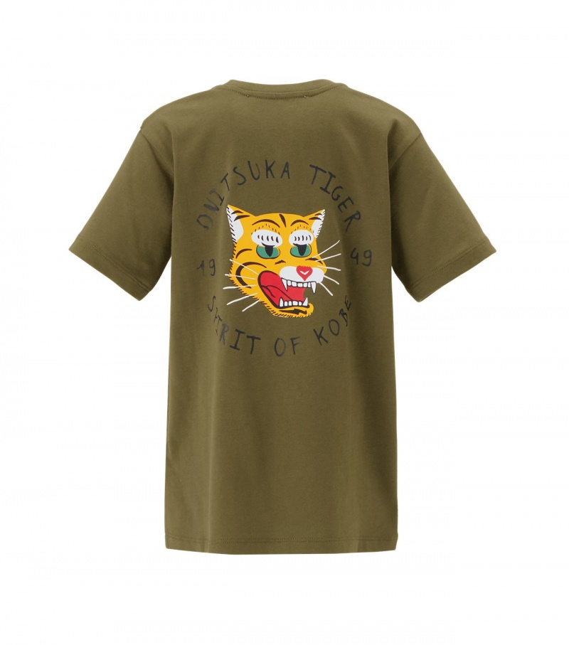 Khaki Onitsuka Tiger Graphic T Shirts | 23189-HXQT