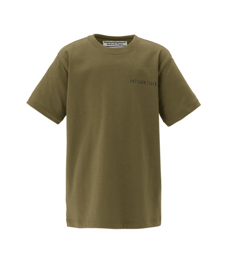 Khaki Onitsuka Tiger Graphic T Shirts | 23189-HXQT