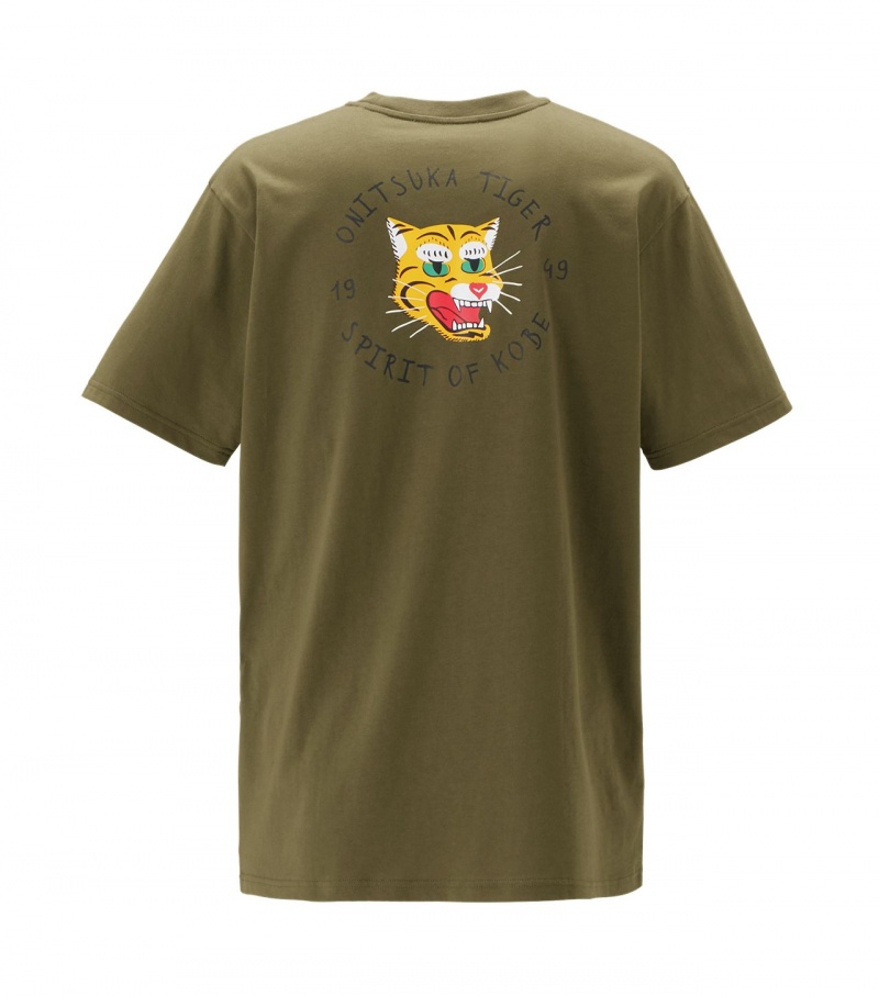 Khaki Onitsuka Tiger Graphic T Shirts | 56782-ATMF