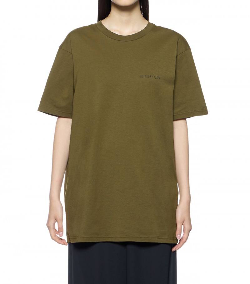 Khaki Onitsuka Tiger Graphic T Shirts | 56782-ATMF