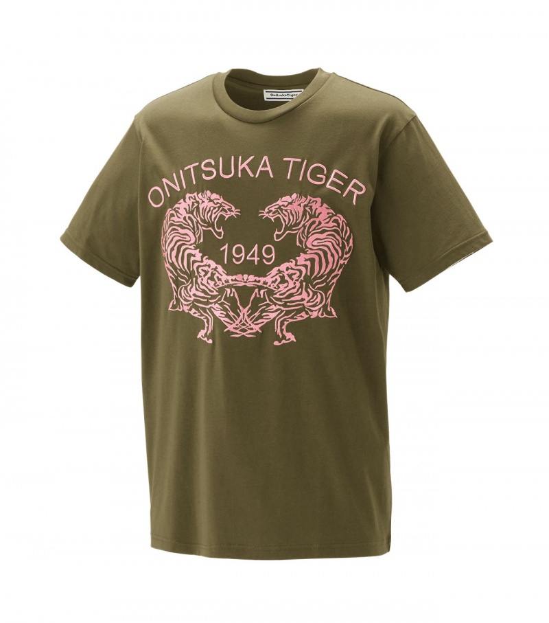 Khaki Onitsuka Tiger Graphic T Shirts | 59147-SNXC