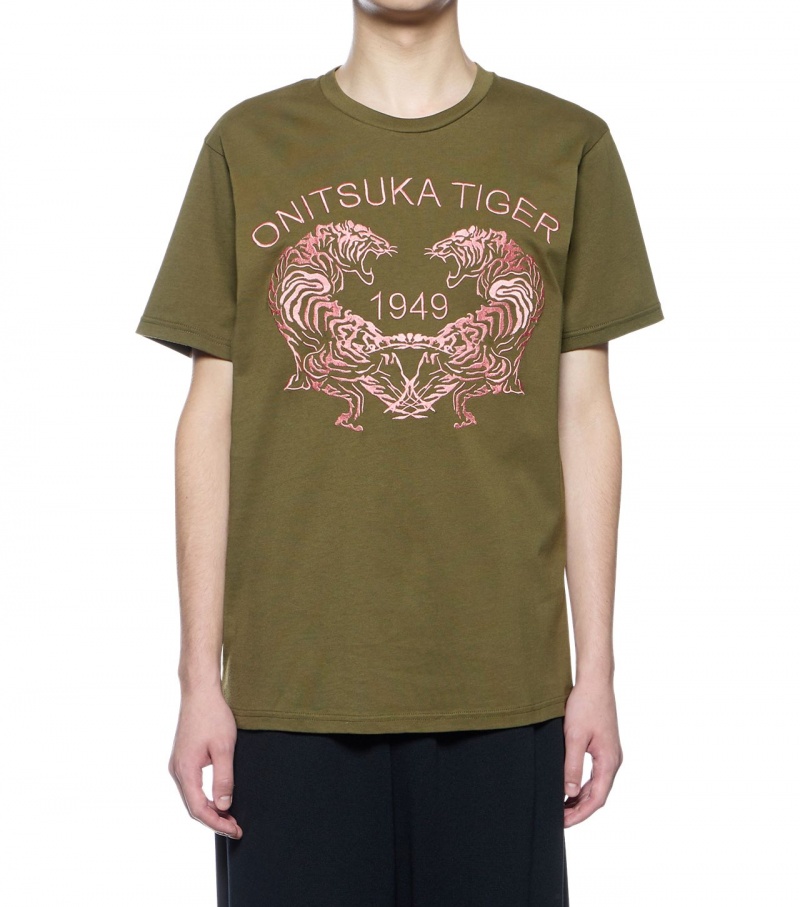 Khaki Onitsuka Tiger Graphic T Shirts | 59147-SNXC