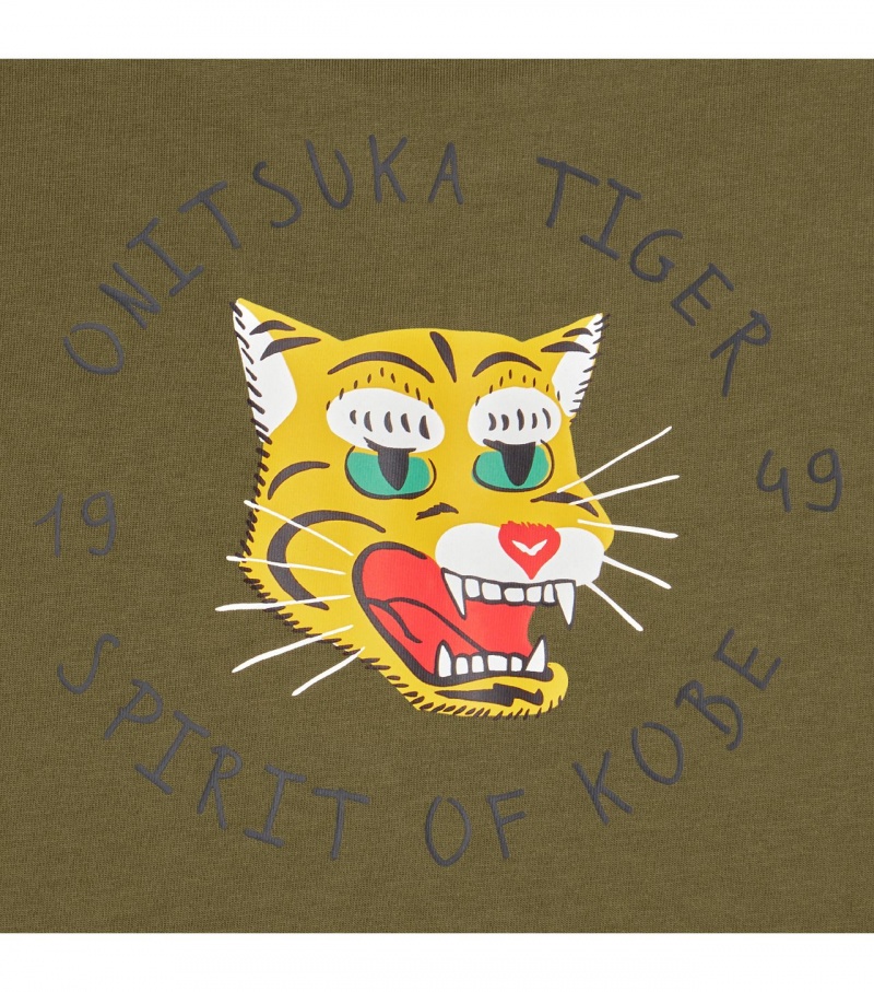 Khaki Onitsuka Tiger Graphic T Shirts | 87492-FOKB