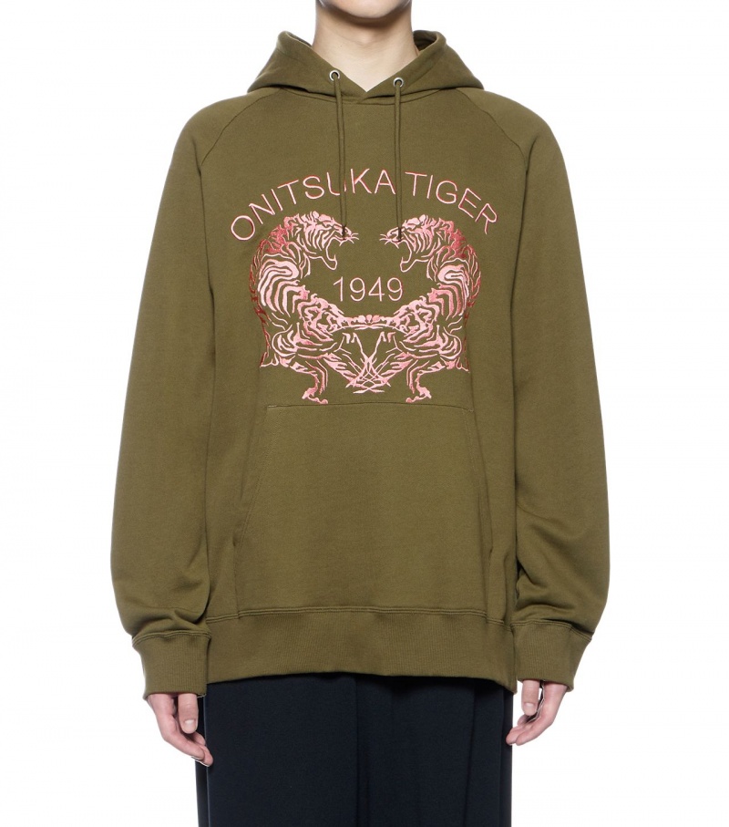 Khaki Onitsuka Tiger Sweat Hoodie | 02854-UJOE