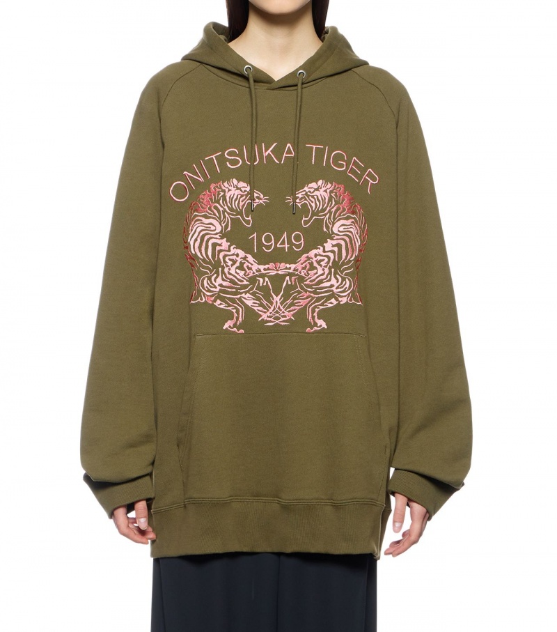 Khaki Onitsuka Tiger Sweat Hoodie | 58237-VZBT