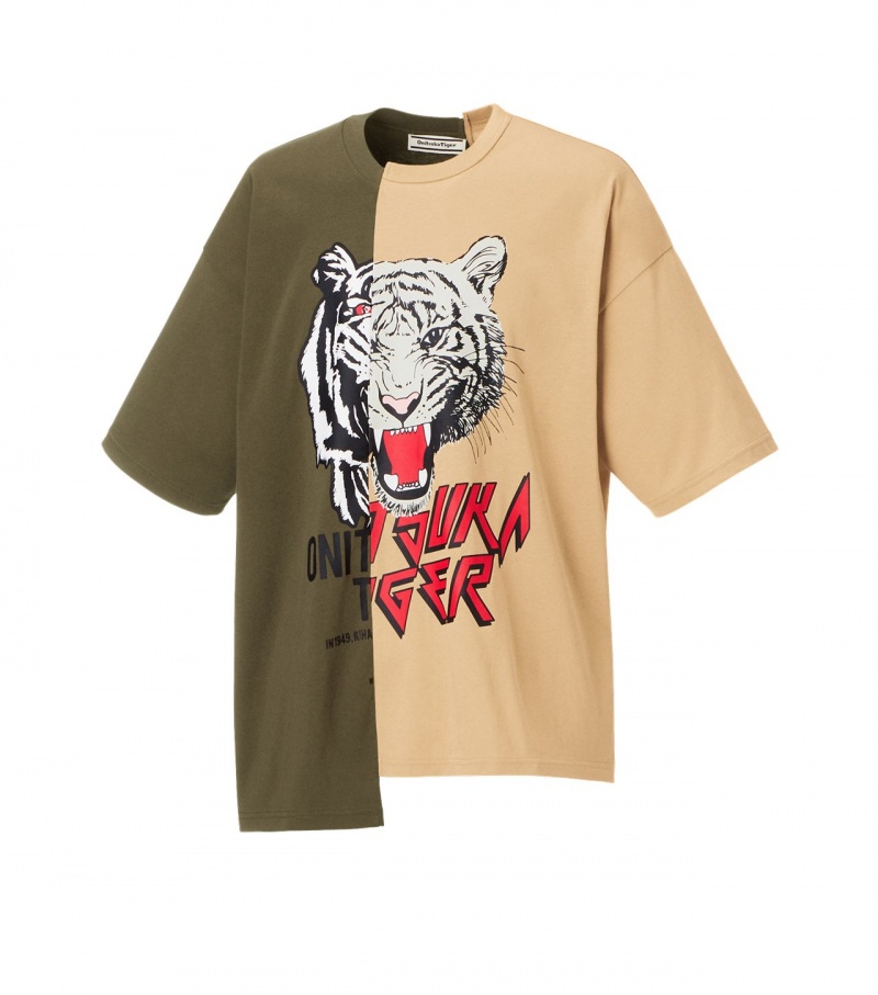 Khaki / Beige Onitsuka Tiger Graphic T Shirts | 10369-TOAK