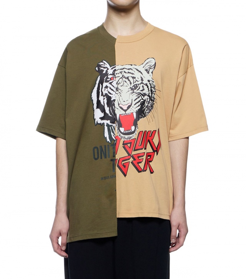 Khaki / Beige Onitsuka Tiger Graphic T Shirts | 10369-TOAK