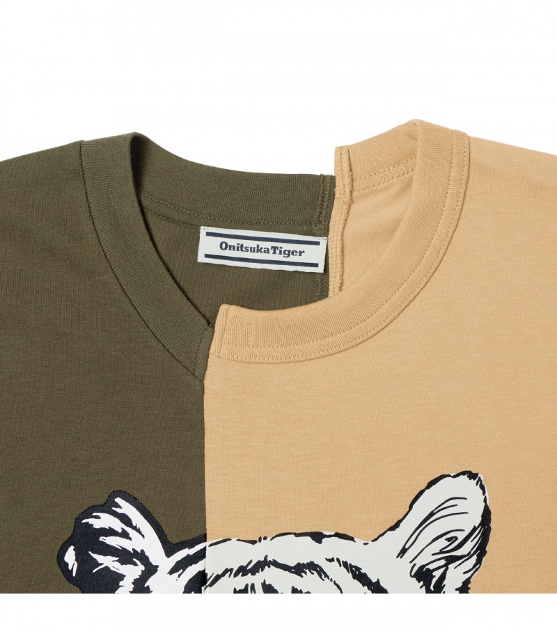 Khaki / Beige Onitsuka Tiger Graphic T Shirts | 10369-TOAK