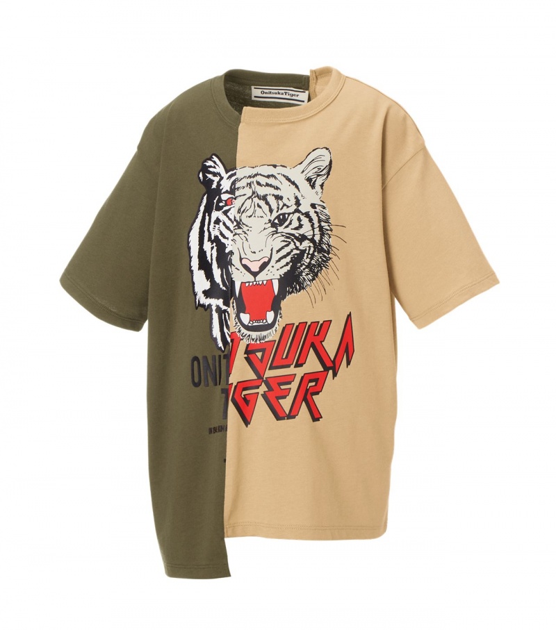 Khaki / Beige Onitsuka Tiger Graphic T Shirts | 69510-LHCK