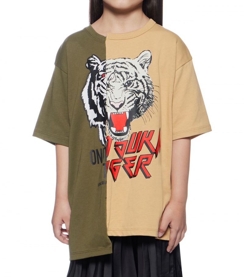 Khaki / Beige Onitsuka Tiger Graphic T Shirts | 69510-LHCK