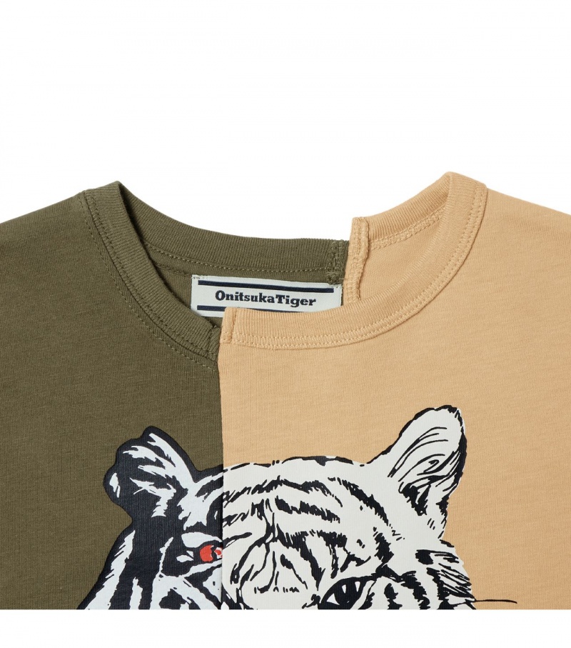 Khaki / Beige Onitsuka Tiger Graphic T Shirts | 69510-LHCK