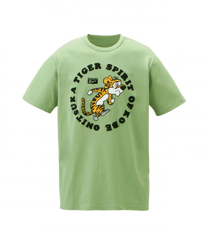 Light Green Onitsuka Tiger Graphic T Shirts | 47801-BWJC