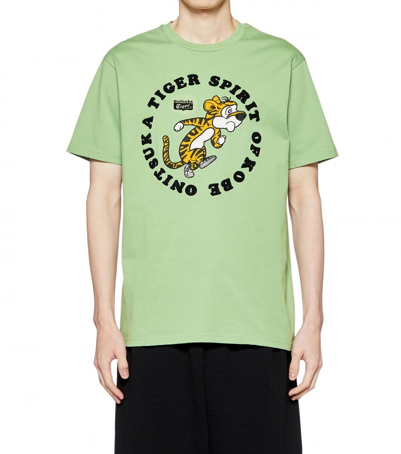 Light Green Onitsuka Tiger Graphic T Shirts | 48729-WFED