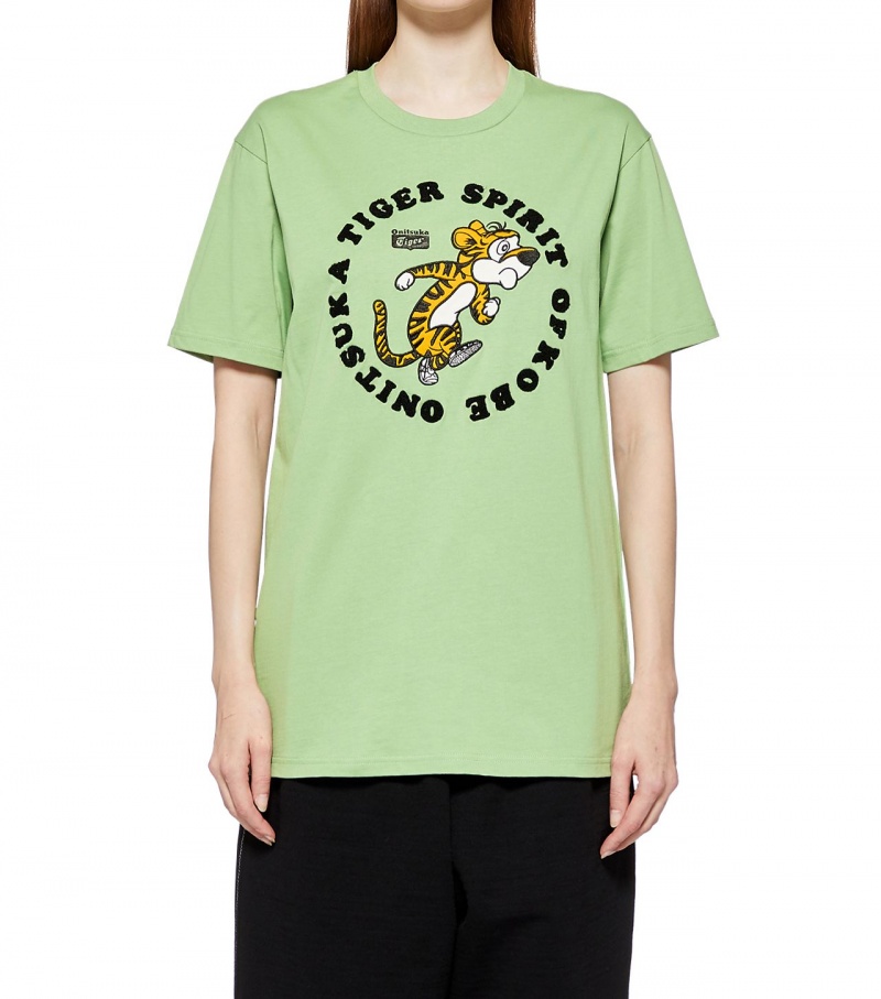 Light Green Onitsuka Tiger Graphic T Shirts | 48729-WFED