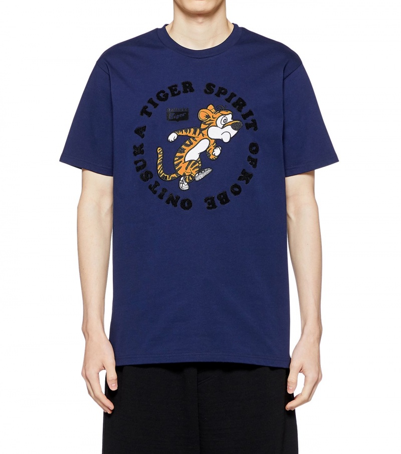 Navy Onitsuka Tiger Graphic T Shirts | 02861-ILTE