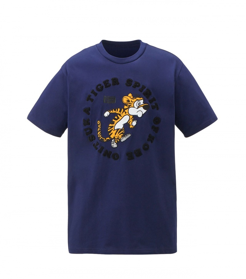 Navy Onitsuka Tiger Graphic T Shirts | 02861-ILTE