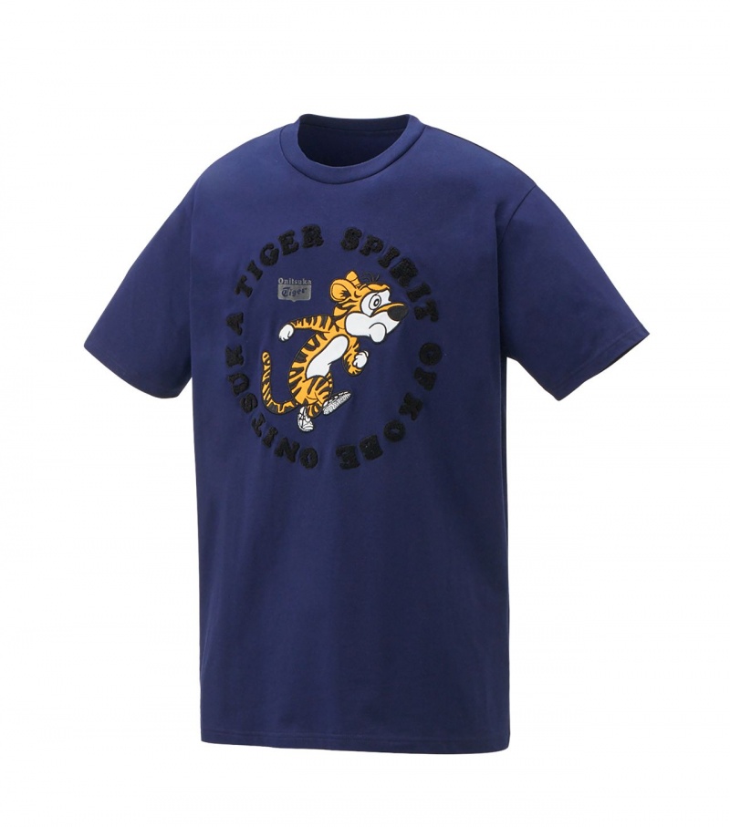 Navy Onitsuka Tiger Graphic T Shirts | 03528-UGWQ