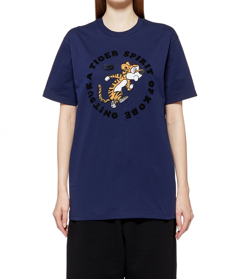 Navy Onitsuka Tiger Graphic T Shirts | 03528-UGWQ