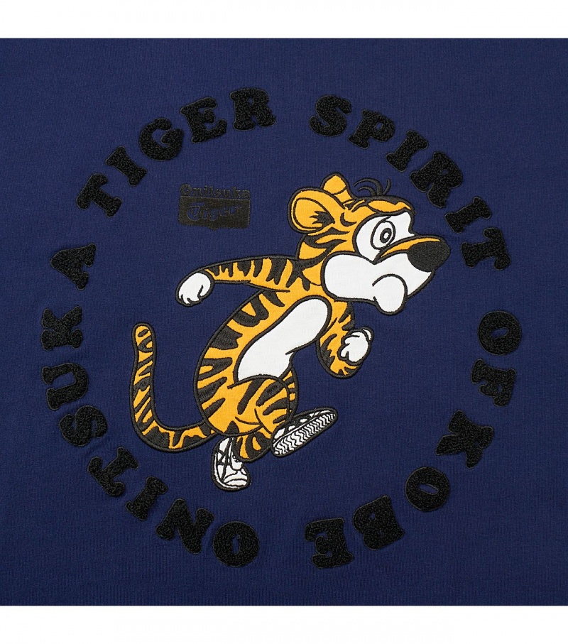 Navy Onitsuka Tiger Graphic T Shirts | 03528-UGWQ