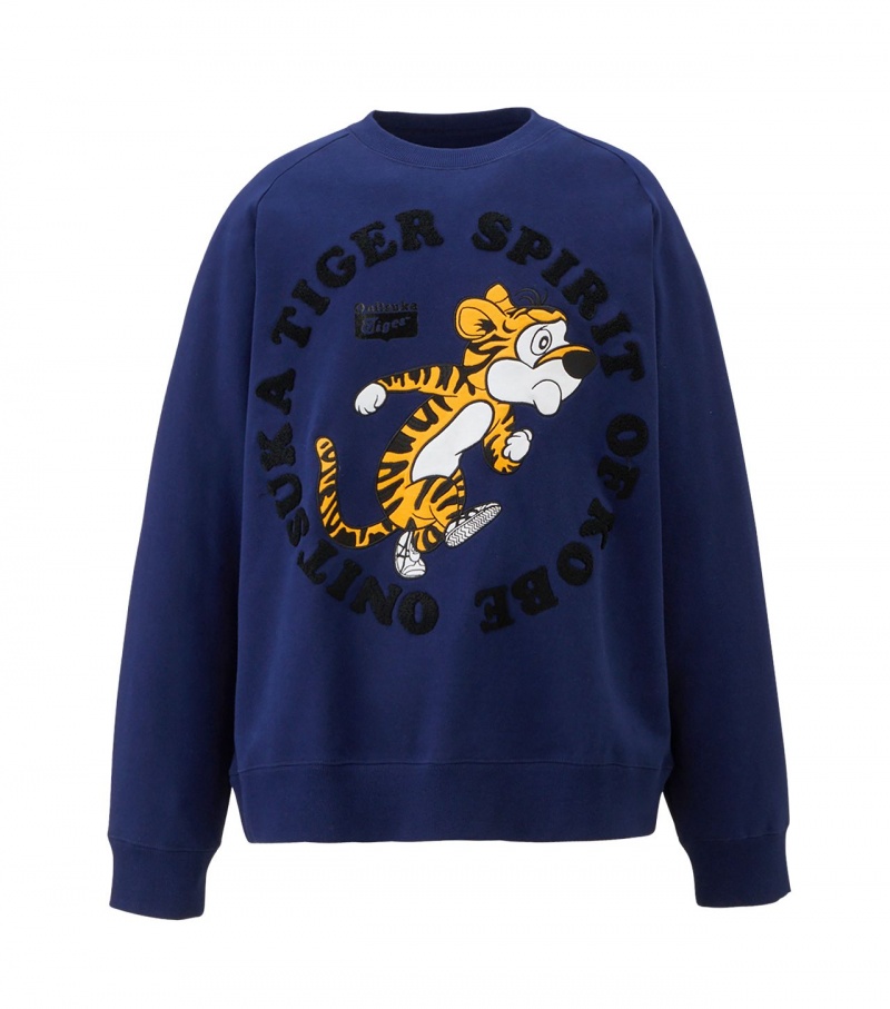 Navy Onitsuka Tiger Sweat Tops | 46758-YNRF