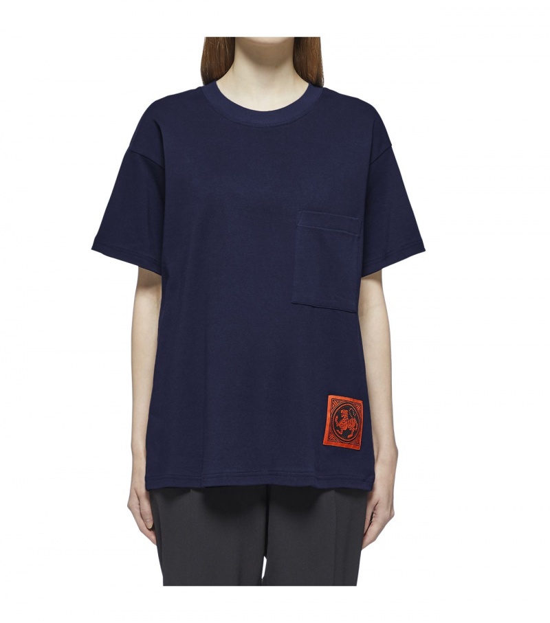 Navy Onitsuka Tiger T Shirts | 36417-YRHX