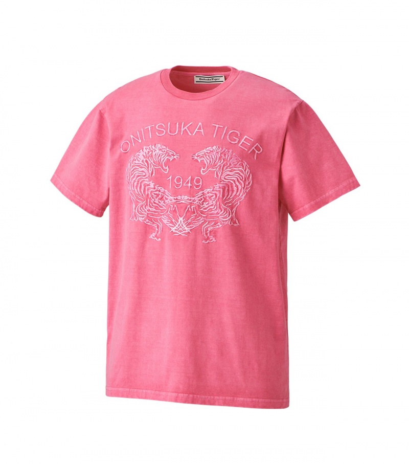 Pink Onitsuka Tiger Graphic T Shirts | 21407-THCI